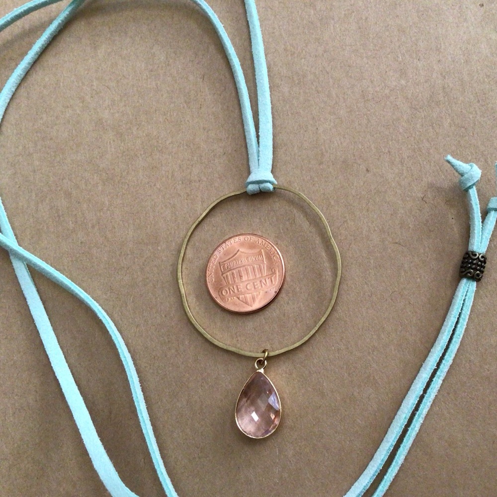New handcrafted Sundance charm necklace blue suede cord pink stone pendant - Picture 4 of 6